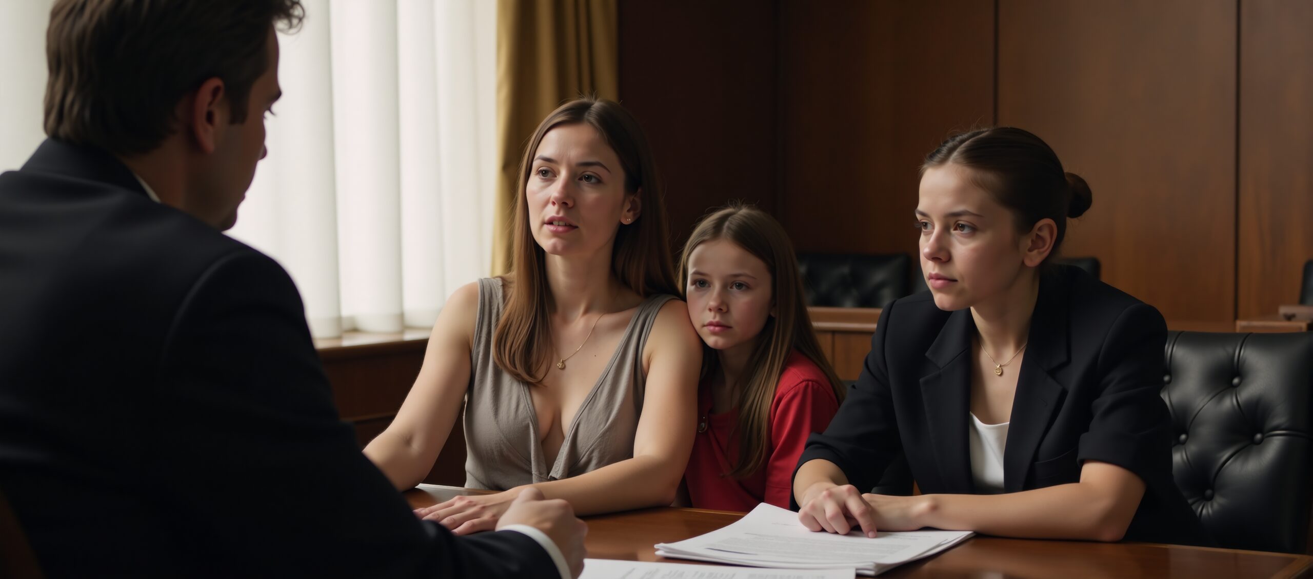 Prawnik prowadzący sprawę rodzinną i omawiający dokumenty dotyczące rozwodu lub alimentów